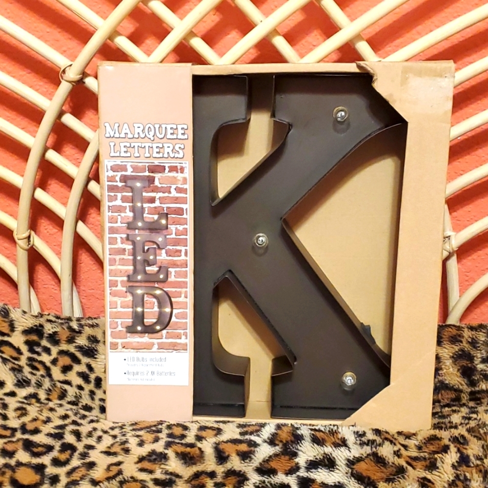 Marquee 12" LED Letter "K" Brown Metal Wall Hanging or Decorative Accent